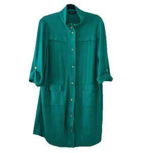 Misook Green Zip Snap Button Mock Neck Jacket 3/4 Sleeve Pockets Cardigan Size L